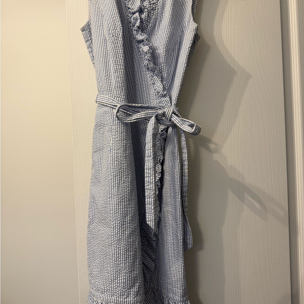 Vineyard Vines Blue and White Ruffle Wrap Dress